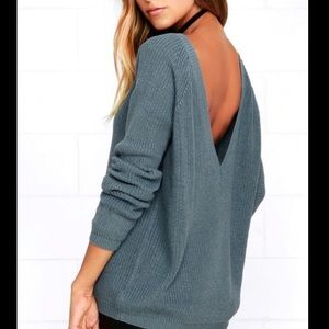 Lulu’s Just For You Slate Blue Backless Sweater